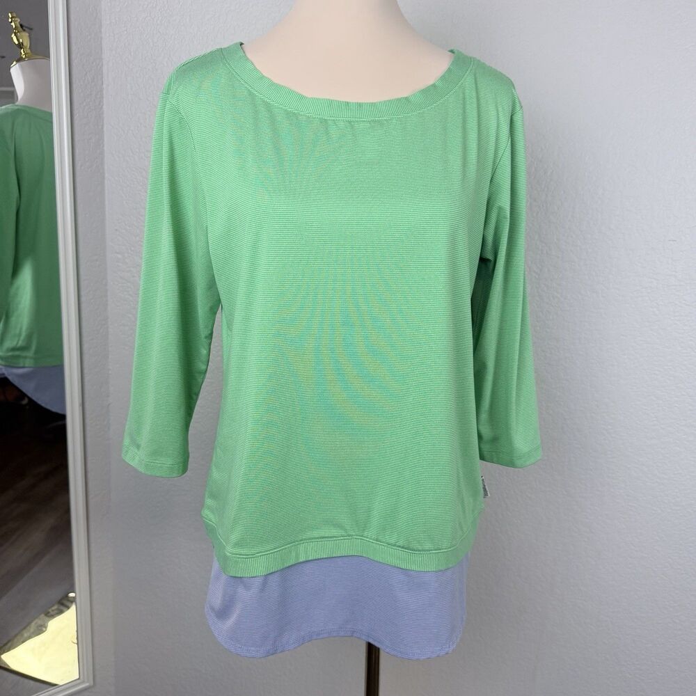 Columbia PFG Omni-Wick Women’s Green Striped 3/4 Sleeve Size M
